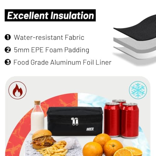 MIER Portable Thermal Insulated Cooler Bag Mini Lunch Bag for Kids, Black — view 6