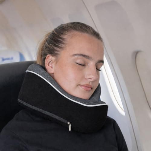 Relaxd Travel Pillow for Adults | Adjustable Memory Foam Neck Pillow for Travel | 360 Degree Neck Support | Removable Pillow Case | Includes Eye Mask, Earplugs, Travel Bag | Black | UK Brand — view 3
