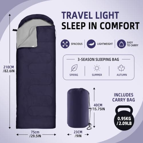 Sleeping Bag for Adults & Kids, Lightweight 3-Season Storage Bag (0.95kg) — view 2
