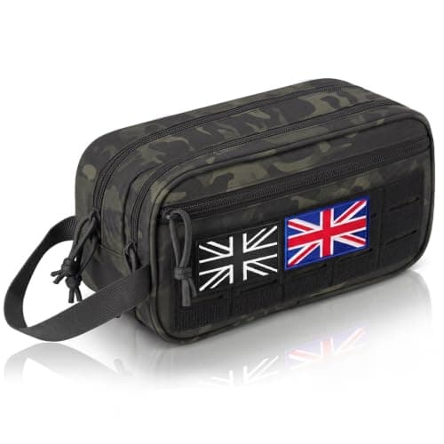 Vnvnvnv Tactical Toiletry Bag for Men, Travel Wash Bag with UK Patch, Camo