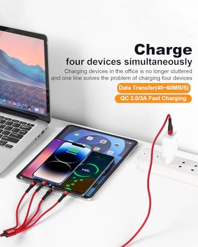 SIQIWO 4 in 1 USB C Charger Cable, 3A Fast Charging Type C Cord 1.2M Red — view 2