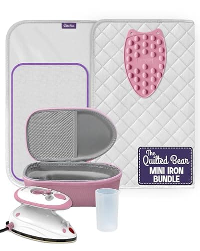 The Quilted Bear Premium Mini Iron and Portable Ironing Mat Bundle, Pink