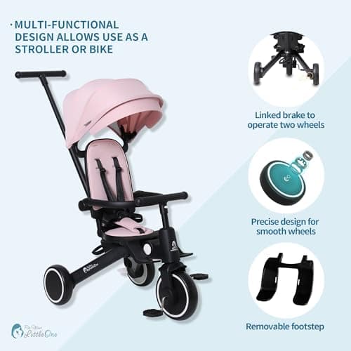 FYLO Xplor Baby Trike Foldable Tricycle Toddler Parent Handles Travel Bag Raincover 8 in 1 Design 10m - 5 Years - Pastel Pink — view 3