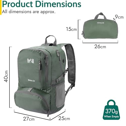 Trail Foldable Backpack, Lightweight Packable Rucksack, 20L, Green — view 6