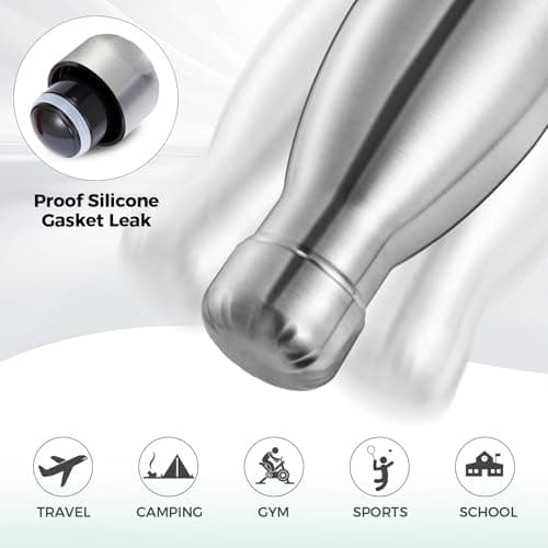 Volhoply 500ml Insulated Stainless Steel Water Bottle, Double Wall Vacuum Flask, Keeps Cold 24h & Hot 12h, Available in Packs of 1 or 4（Silver,1 Pack — view 5