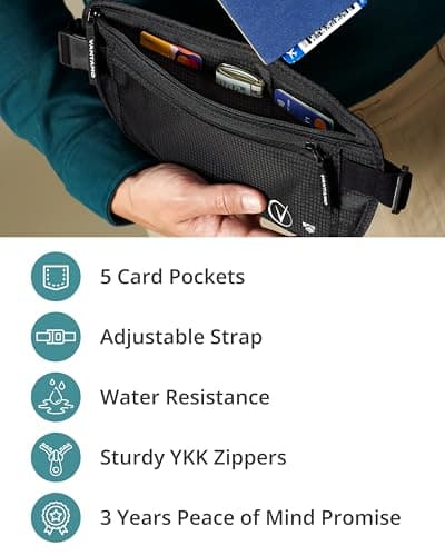 Vantamo Bum Bag with RFID, Ultra-Thin Money Belts for Travel Hidden Men, 2 Compartment Fanny Pack for Women Fits Passport & Phone to Protect Valuables, Waist Bag for Traveling, Hiking & Walks — view 5
