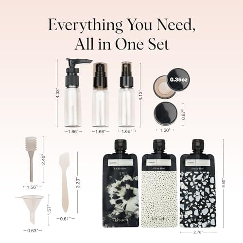 Kitsch Travel Bottles for Toiletries 11pcs - Black & Ivory — view 6