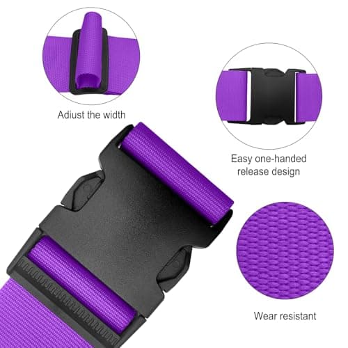 Aulese 2 Pack Luggage Straps, Adjustable Suitcase Straps with Luggage Tags, High-Visibility Luggage Straps for Suitcases, Travel Accessories Luggage Belt for Baggage (Purple) — view 6