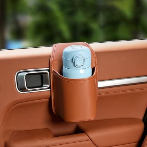 Leather Auto Door Storage Pocket Car Door Organizer Cup Holder (Orange) — view 2