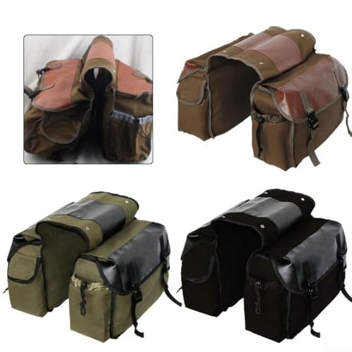 TDCuizent Canvas and Leather Rear Rack Bike Bag with Vintage Style Large Capacity Saddle Bag for Commuting and Travel Multiple Compartments for Gear and Groceries (Camel) — view 3