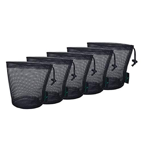 iBasingo Mesh Drawstring Storage Sacks with Cord Lock, Black 5 Pack BVP01
