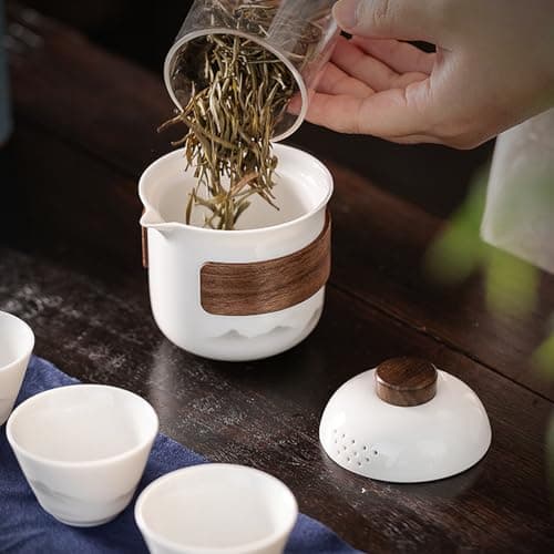 Porcelain Chinese Gongfu Tea Set,Portable Ceramic Teapot Set,Portable All in One Mini Travel Bag for Travel,Home,Gifting,Outdoor Camping Picnic and Office Business Hotel Tea Lover — view 3