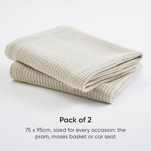 Bloomsbury Mill - Cellular Blankets Baby - 100% Organic Cotton - 2 Pack - Oat - Beige - Newborn Essentials - Soft Breathable Baby Blankets for Pram, Cot, Moses Basket - 75x95cm — view 3
