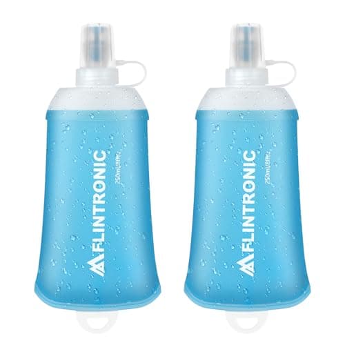 Flintronic TPU Foldable Water Bottles, 2-Piece Soft Flask, BPA-Free, for Hydration on Backpacks, Bicycles, Hiking, Jogging, Camping, and Climbing (250ml, Light Blue)