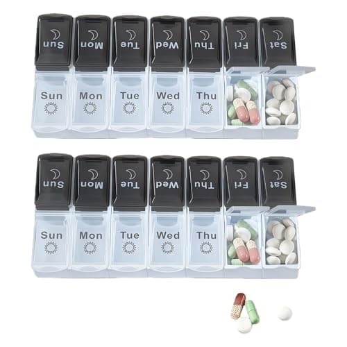 2‑Pack Weekly Pill Box Organiser, 7‑Day AM PM Portable Travel Tablet Case
