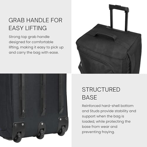 Rocklands® Lightweight Luggage Rolling Holdall Suitcase Wheeled Duffle Bag Cargo Travel Bag RL501 (Black/Black, Medium - 28" (H74 x L37 x W36 cm)) — view 6
