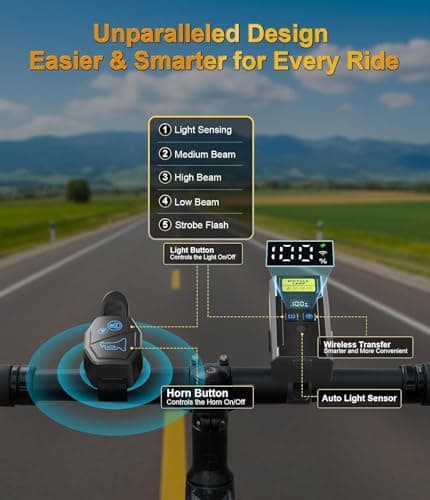 2026 Super Bike Lights for Night Riding with Horn，3000LM USB Rechargeable LED Bicycle Light with LCD Display, NO Guess Power, IP67 Waterproof Bike Headlight Front and Rear ﻿(Wireless Transmission) — view 5