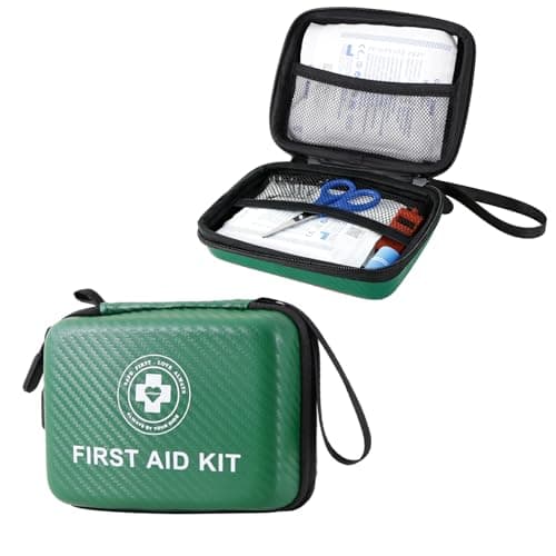 Mini First Aid Kit 150 PCS – Small Waterproof Hard Shell Emergency Kit for Car, Home, Travel, Camping, Hiking, Office & Outdoor (Green)