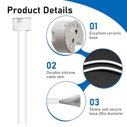 10 Pack MR16 GU5.3 G4 G6.35 GU4 Lamp Sockets for LED & Halogen Bulbs, Ceramic Base Light Socket Holders for LED and Halogen Bulbs Heat Resistant Wires Low Voltage Bulb Holder Fittings — view 4
