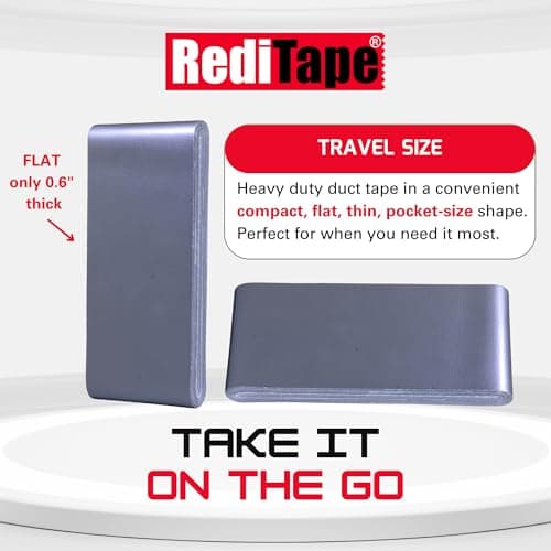RediTape Travel Size Silver Duct Tape 2-Pack - Pocket Size Flat Thin Mini Roll - for Repairs Outdoors Emergency Crafts - 1.88 inch x 5 Yards per Pack — view 2