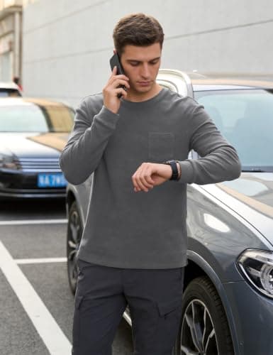 iClosam Mens Thermal T Shirts Long Sleeve Fleece Lined Crew Neck Pocket Tee — view 2