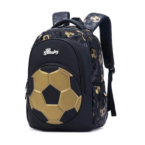Morbuy Kids School Backpack Boys Girls, Football Print Black Travel School Bags, Laptop Backpack for Teenage Men Womens Lightweight Water Resistant Bookbag College Daypack (Gold Football)