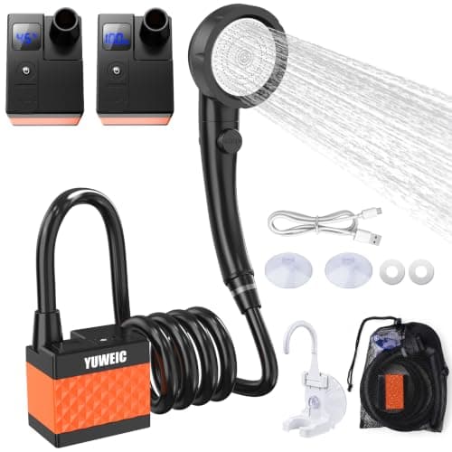 YUWEIC Portable Shower for Camping, 8000mAh Rechargeable Shower Pump with Shower Head, LED Display, 3-Mode Pressurized Showerhead, Outdoor Camp Pump for Travel, Hiking, Car, Pet