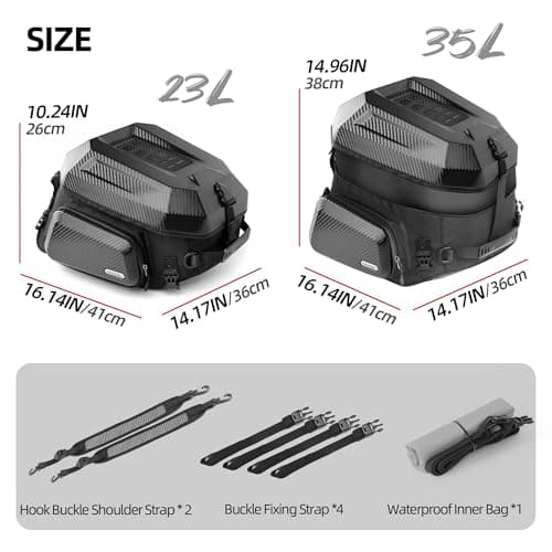 Rhinowalk Motorcycle Tail Bag Travel Luggage Expandable Motorcycle Helmet Bag 23L-35L Waterproof All Weather/Trunk/Rack Bag with Sissy Bar Straps-Matt Black New Upgrade — view 3