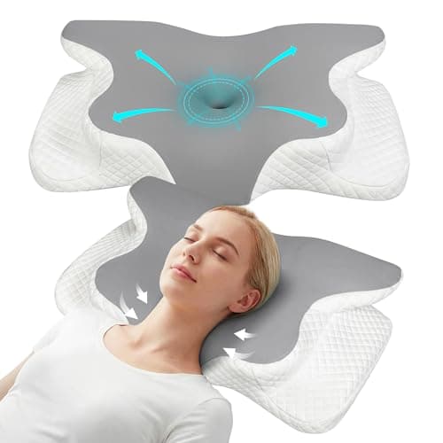 Lavio Cervical Memory Foam Pillow for Neck Pain Relief, Ergonomic Orthopedic Pillow for Side, Back & Stomach Sleepers, Adjustable Height Neck Support Pillow with Breathable Removable Cover (Grey)