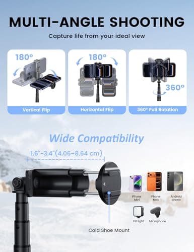 Lamicall 65inch Phone Tripod, [Auto-Pop Open] Selfie Stick with Remote — view 5
