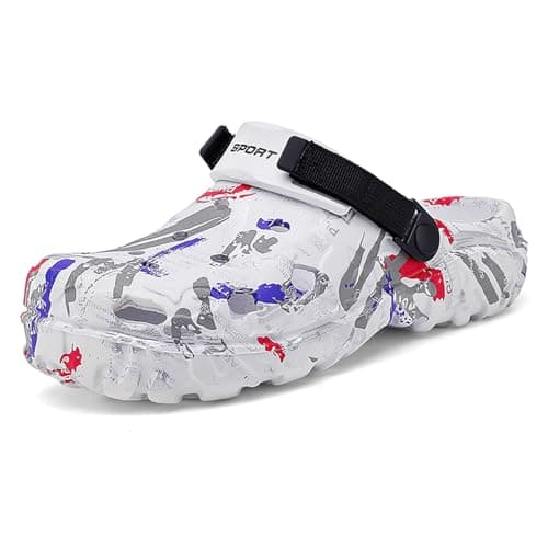 Men's Summer Camouflage Garden Clogs: Anti-Slip EVA Slip-on Sandals - Breathable Comfortable Mules Shoes - Outdoor Indoor Casual Slippers for Younger White 44