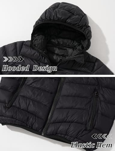 SEAUR Hooded Puffer Jacket Kids Warm Padded Coat Winter Jacket with Two Side Pockets Boys Fleece Lined Coat Black 13-14 Years — view 4