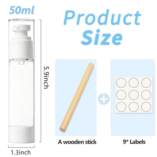 GIVITASOT 1.7OZ/50ML Airless Pump Bottles, 6 Pack Lotion Dispenser Travel Size Pump Bottles, Vacuum Cosmetic Travel Bottle for Lotion, Creams, Foundation, Cosmetic, with Labels, Wooeden Stick — view 2