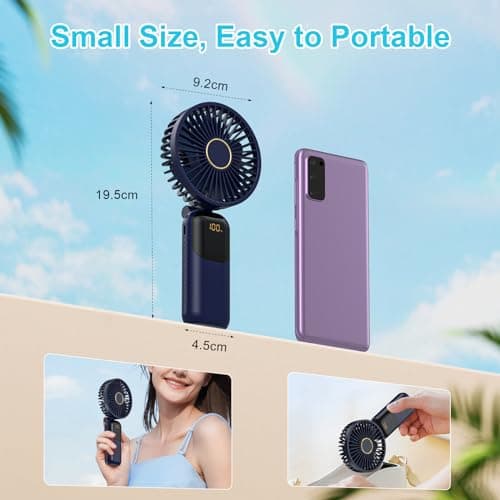 Handheld Fan Rechargeable, Portable Mini Fan Handheld with 5 Speeds 5000mah, Electric USB Small Hand Held Fans, Powerful Personal Fan Foldable Fans for Outdoor Office Travel Camping School Home — view 4