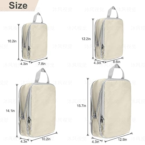 Compression Packing Cubes,Travel Storage Bag, Travel Packing Essentials for Suitcase Organizer Bags, Packing Organiser for Carry On Luggage(Beige, Set of 4) — view 3
