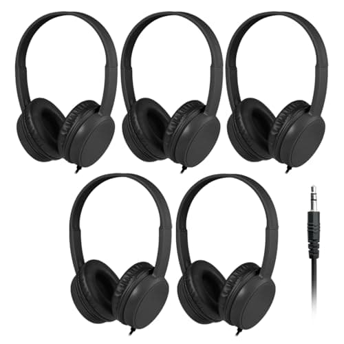 Gaosen Kids Headphones Bulk 5 Pack for School Classroom Students, Comfortable On Ear Headphones with 3.5mm Jack for Tablets Computer Travel(GS30,5Black)