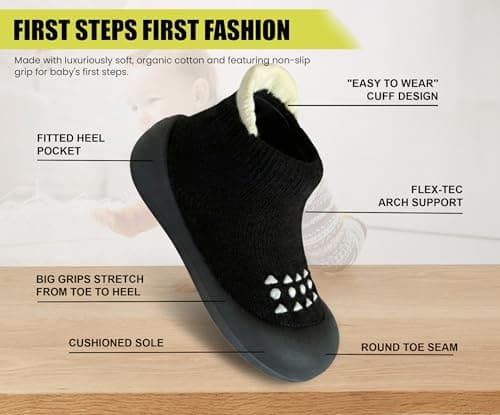 Dookeh Baby Shoes Boys Girls First Walking Shoes Non Slip Soft Sole Sneakers Toddler Infant Babygirl Sock Shoes (A2-Black, UK Footwear Size System, Toddler, Age Range, Medium, 12 Months, 18 Months) — view 5