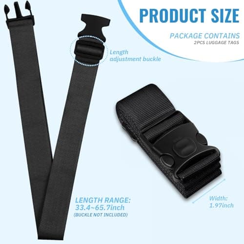 2Pcs Suitcase Straps Set, Adjustable Suitcase Straps, Heavy Duty Luggage Straps with Quick Release Buckle, Travel Accessories Thickened Luggage Belt for Suitcase Baggage (Black) — view 2