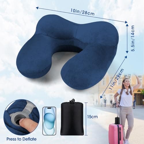 BBjinronjy Travel Pillow, Neck Pillow Inflatable for Aeroplane with Ear Plugs, Soft Velvet, Ergonomic Neck Pillow, Travel Pillow, Inflatable for Office, Plane, Car, Travel, Camping, Sleep Rest Pillow — view 3