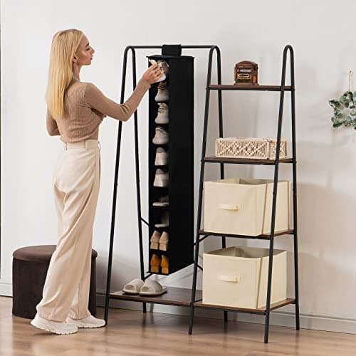 YOUDENOVA Hanging Shoe Rack 10-Shelf Shoes Storage for Wardrobe Collapsible Hanging Shoe Organizer Slim Organiser Durable Fabric Wardrobe Storage Solutions for Shoes,Clothes,Hats - Black — view 2