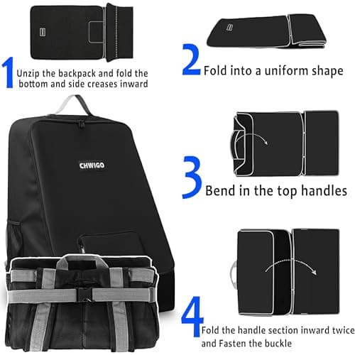 chwigo Car Seat Travel Bag for Airplane – Padded Gate Check Bag for Car Seat with Backpack Straps, Waterproof Baby Car Seat Carrier Backpack for Airport Travel & Flights — view 6