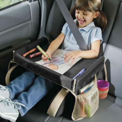 Kids Travel Tray | Road Trip Travel Tray For Kids Car Seat - Carseat Table With Adjustable Straps Lap Desk Organizer With Pockets Must Have -For Airplane Truck Camping — view 3