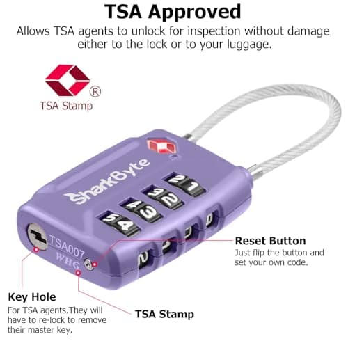 SharkByte TSA Suitcase Locks - 4-Dial Security Travel Combination Padlock, Flexible Wire Cable Travel Lock for Suitcases Luggage Case Travel Bag Gym Locker Code Small Padlock (Pack of 1) — view 2