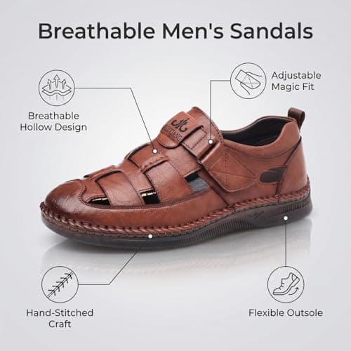 Hixingo Men's Sandals Closed Toe Wide Fit Size 7-12 Leather Sandals for Men Summer Beach Slippers Lightweight Adjustable Strap Non-Slip Sole for Walking Holiday Pool (Brown,10.5) — view 4