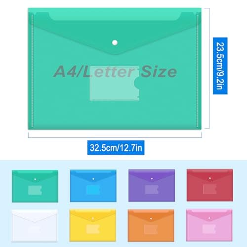 Mutsitaz A4 Plastic Wallets – 8 Pack Document Folders, 8 Bright Colors, Waterproof File Sleeves for Paperwork, School, Office, Home & Travel Organization — view 3