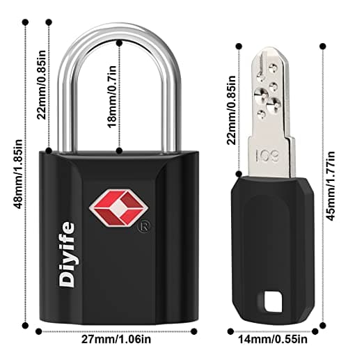 Diyife Security Luggage Locks with Keys - 2 Pack Heavy Duty Zinc Alloy Travel Locks with 4 Keys (Black) — view 4