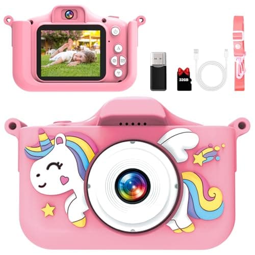 Kids Camera 1080P 32GB, Unicorn Silicone Case, Selfie Camera for Kids