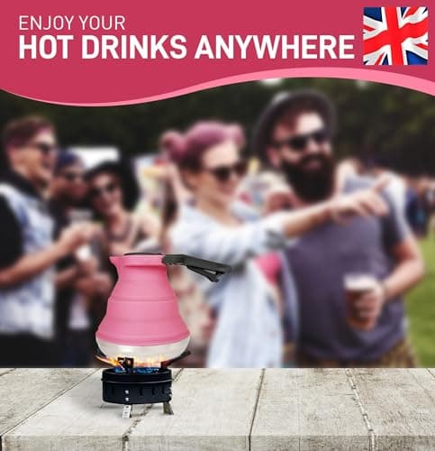 Heather UK Collapsible Kettle Camping Foldable Camping Kettles 1.5L Silicone and Aluminium Gas Stove Top Folding Portable Travel Kettle for Holiday Caravan Large Pink — view 5
