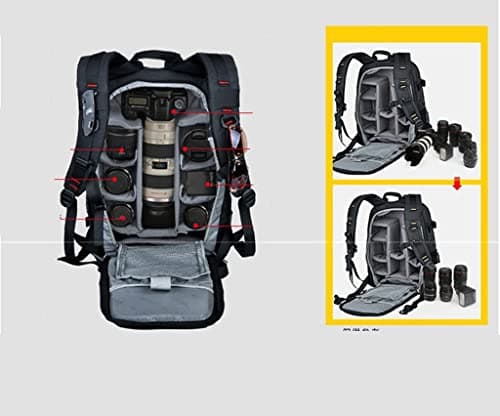 YuHan Large Capacity Waterproof Camera Backpack for DSLR/SLR, Shockproof Photography Rucksack with Padded Dividers & Rain Cover, Travel Camera Bag — view 6
