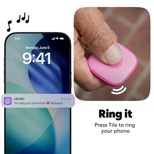 Life360 Tile - Bluetooth Tracker, Keys Finder and Item Locator for Keys, Bags and More. Phone Finder. Both iOS and Android Compatible. 1-Pack (Pink Punch) — view 5